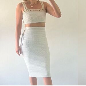 NWT House Of Harlow 1960 Skirt + Crop Top White Tan Set Size L ⭐️